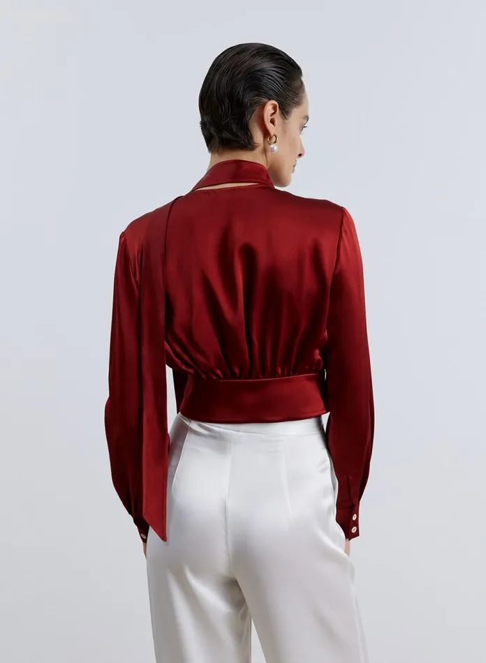 Silk Maison Shirts Around Necktie Silk Blouse Burgundy 8211 Women