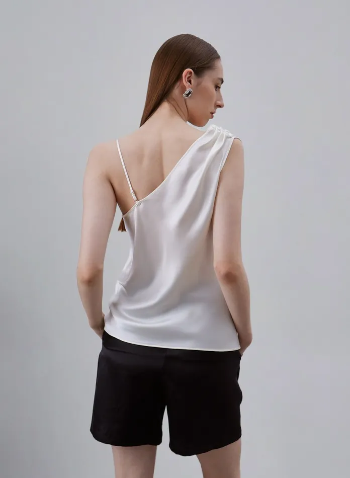 Silk Maison Shirts Asymmetrical Neck Draped Silk Top Ivory 8211 Women