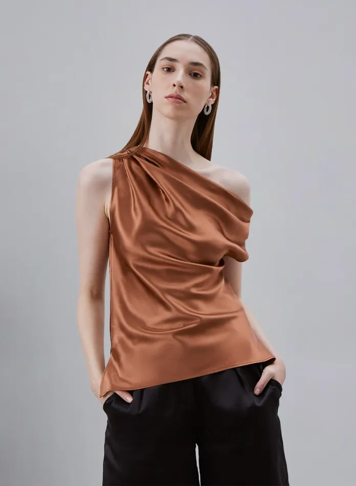 Silk Maison Shirts Asymmetrical OfftheShoulder Draped Silk Top Copper 8211 Women