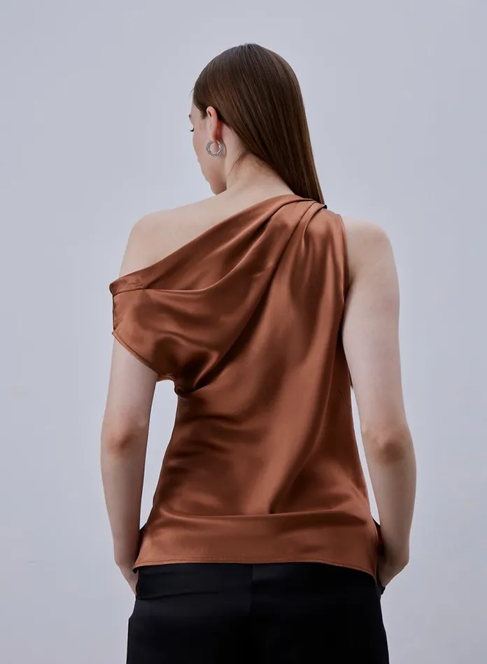 Silk Maison Shirts Asymmetrical OfftheShoulder Draped Silk Top Copper 8211 Women