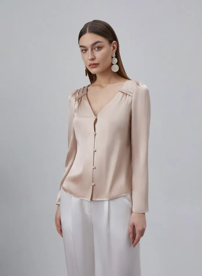 Silk Maison Shirts Button Front VNeck Silk Blouse Desert Rose 8211 Women