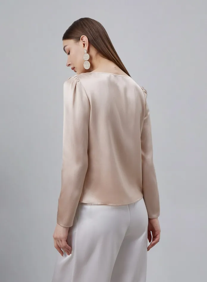Silk Maison Shirts Button Front VNeck Silk Blouse Desert Rose 8211 Women