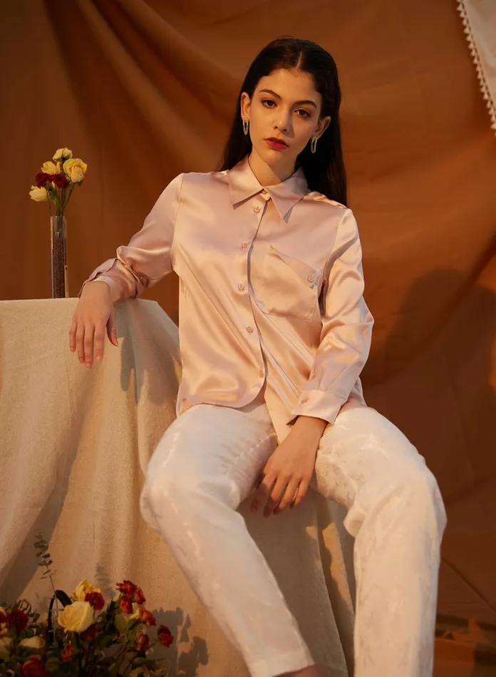 Silk Maison Shirts Classic Button Silk Shirt LightPink 8211 Women
