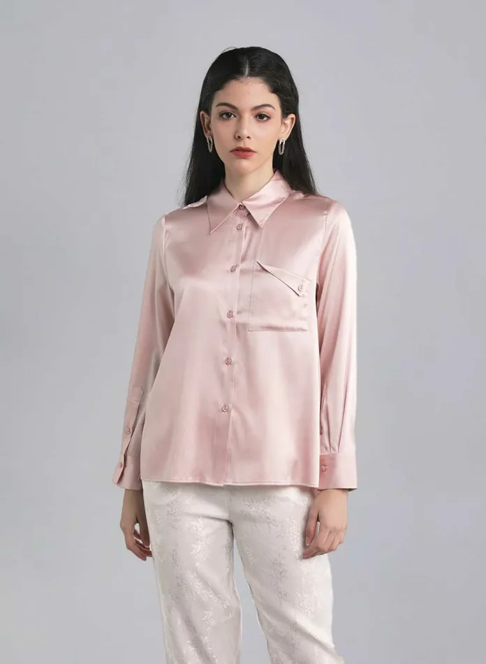 Silk Maison Shirts Classic Button Silk Shirt LightPink 8211 Women