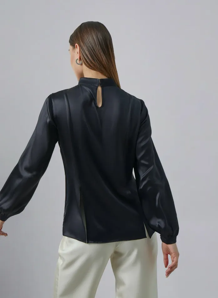 Silk Maison Shirts Double Slit Silk Top Midnight Black 8211 Women