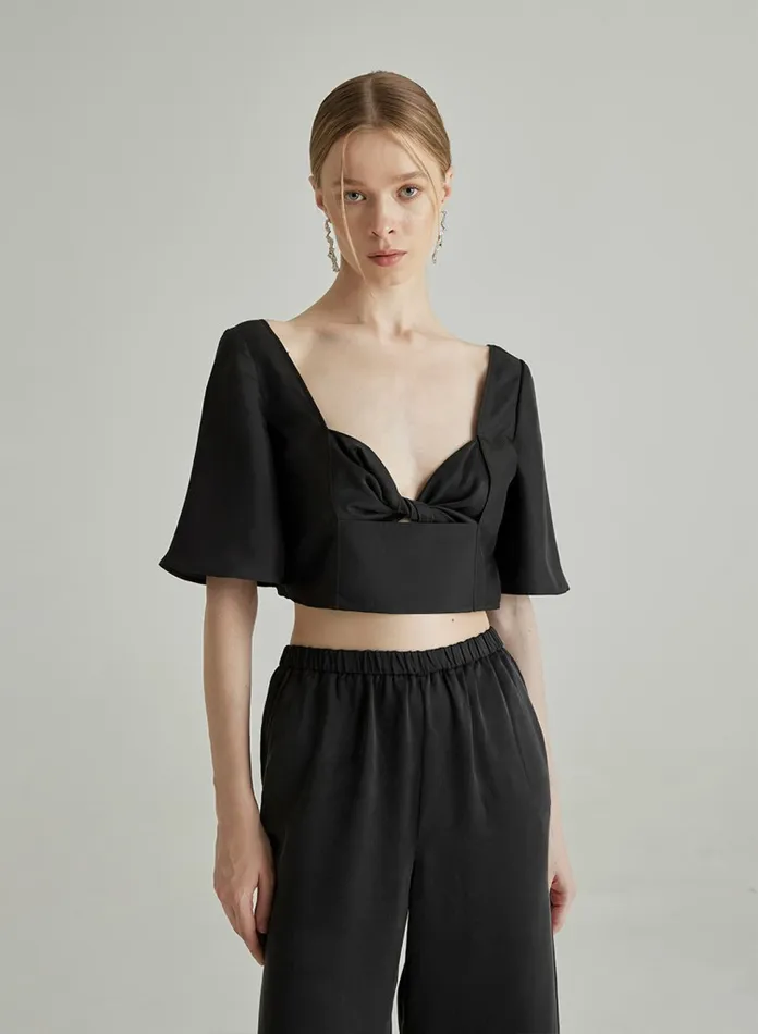 Silk Maison Shirts Flare Mid Sleeve Midriff Top Midnight Black 8211 Women