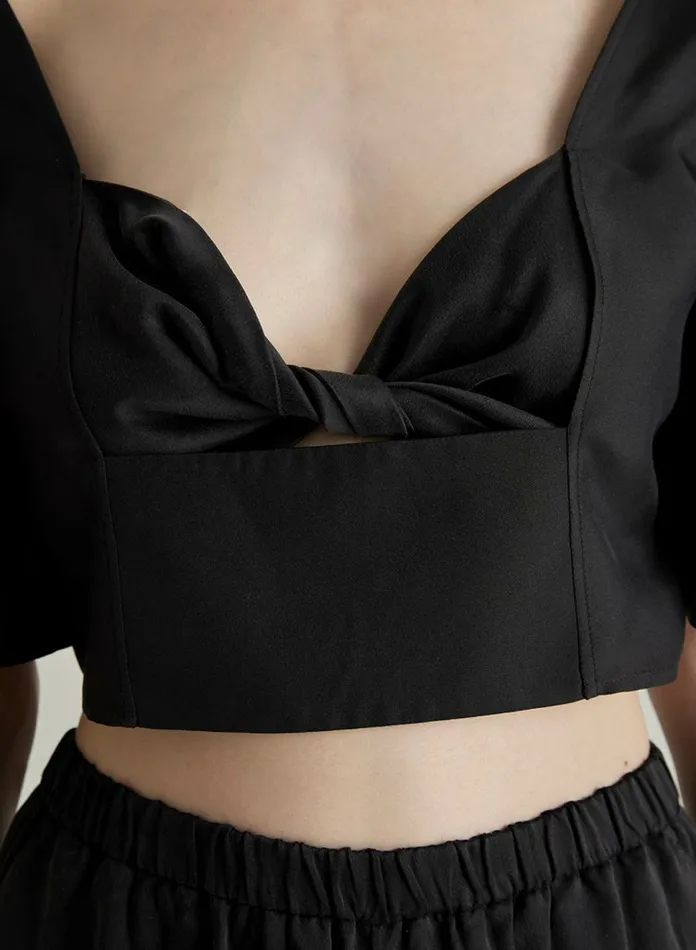 Silk Maison Shirts Flare Mid Sleeve Midriff Top Midnight Black 8211 Women