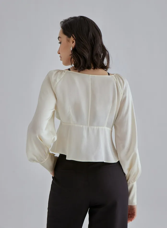 Silk Maison Shirts Gentle Pearl Long Sleeved Silk Top Ivory 8211 Women
