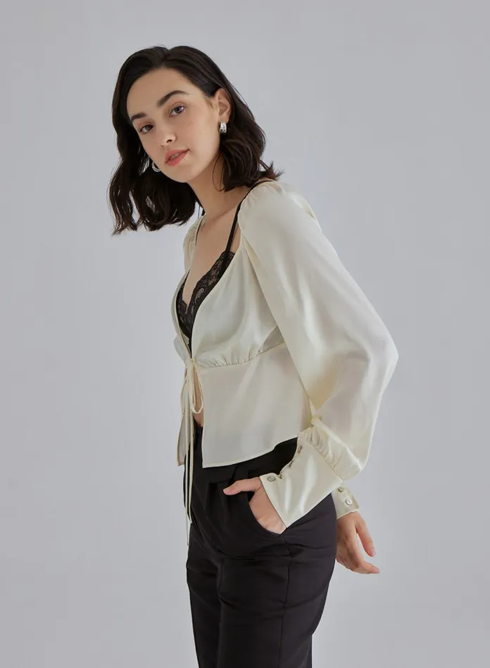 Silk Maison Shirts Gentle Pearl Long Sleeved Silk Top Ivory 8211 Women