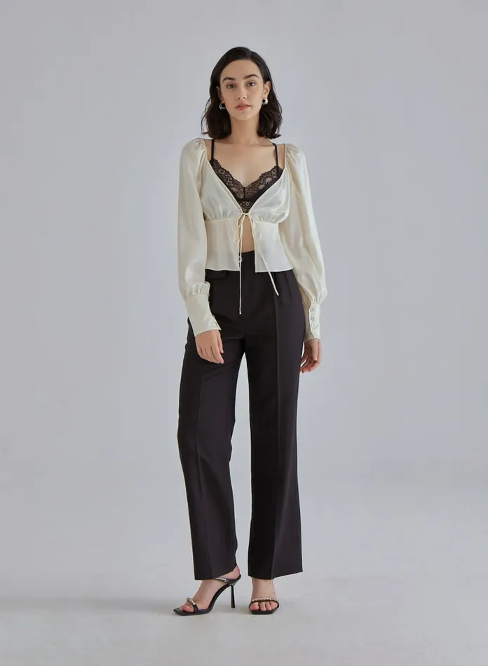 Silk Maison Shirts Gentle Pearl Long Sleeved Silk Top Ivory 8211 Women