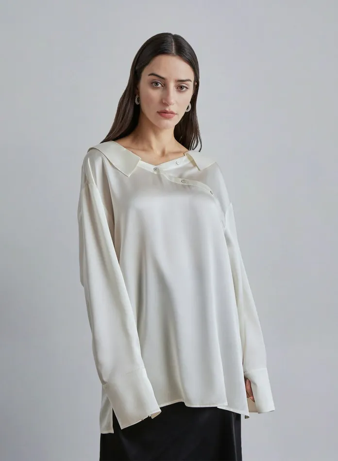 Silk Maison Shirts Left Buttoned Opening Silk Blouse Ivory 8211 Women