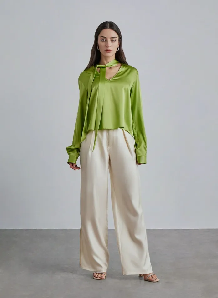 Silk Maison Shirts Neck Strap Winding Silk Blouse Lime 8211 Women