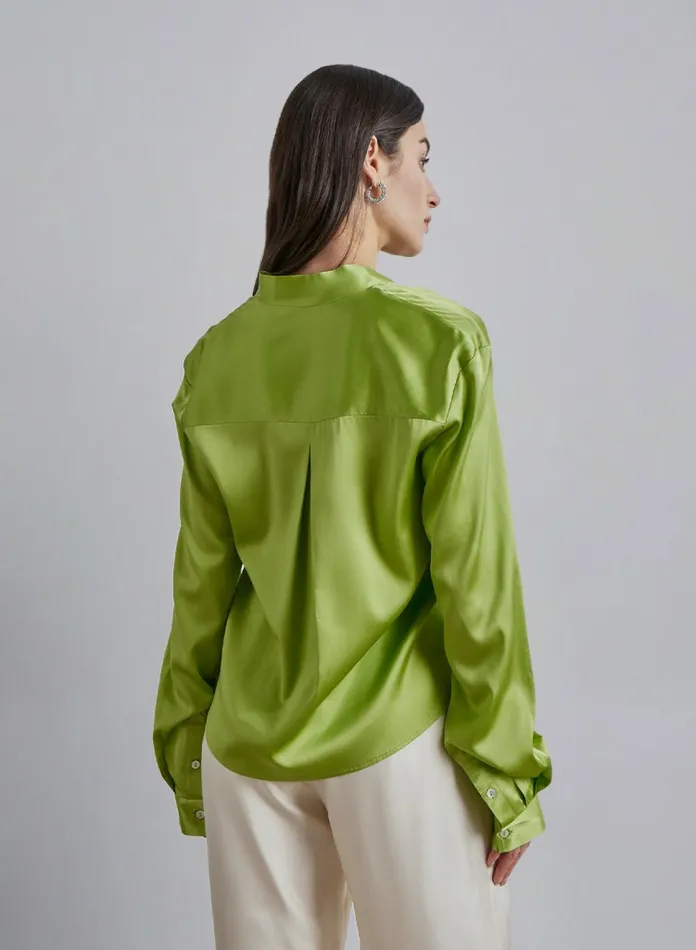 Silk Maison Shirts Neck Strap Winding Silk Blouse Lime 8211 Women