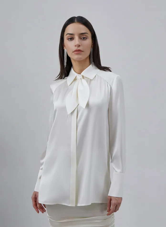 Silk Maison Shirts Pleated Shoulder Silk Blouse Ivory 8211 Women