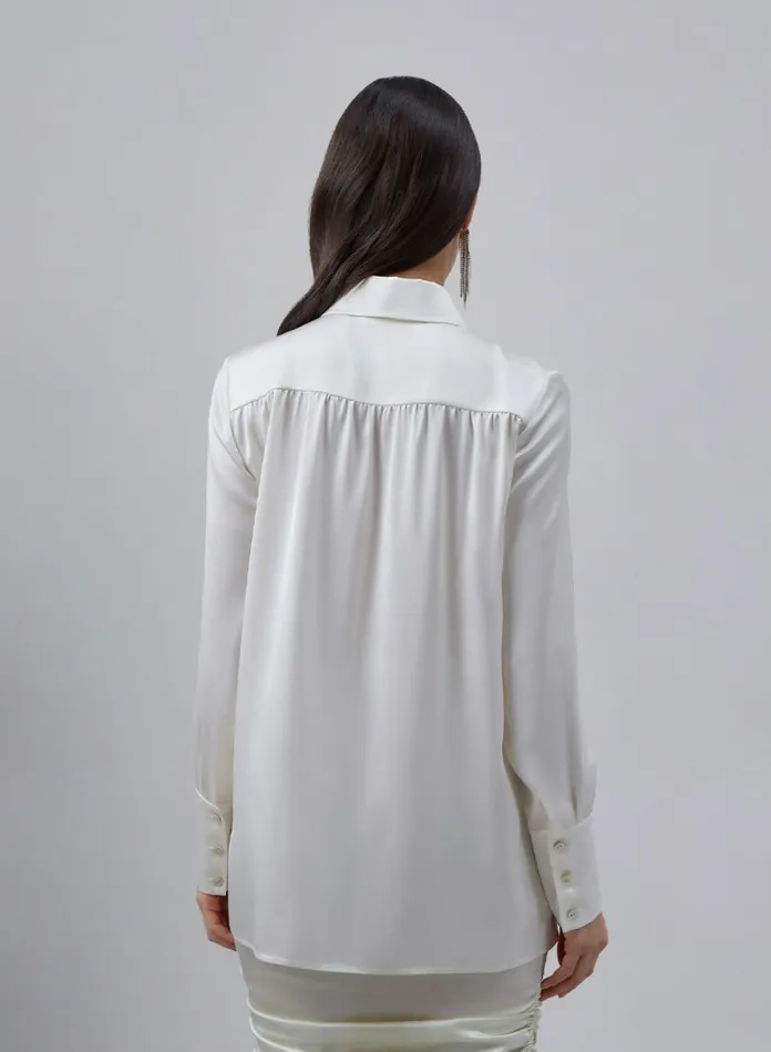 Silk Maison Shirts Pleated Shoulder Silk Blouse Ivory 8211 Women