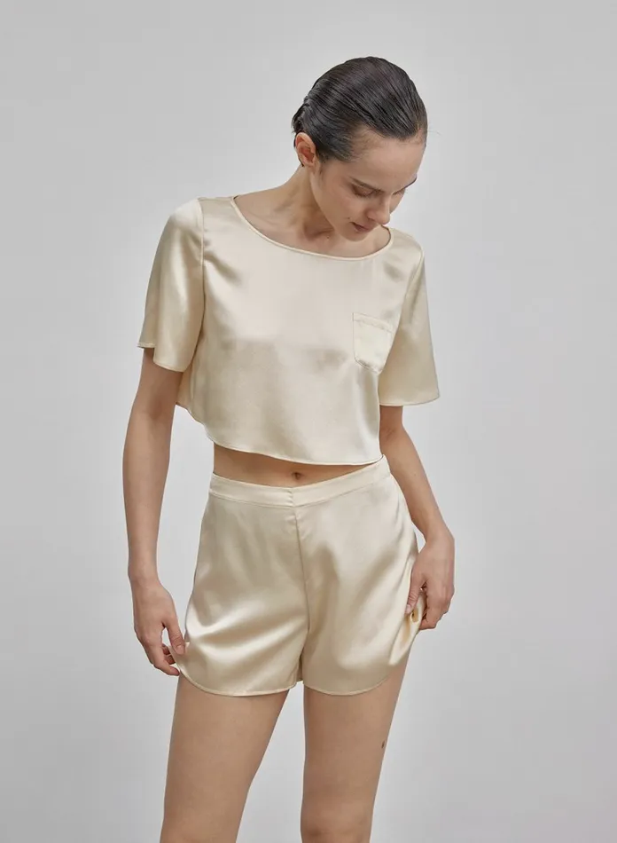 Silk Maison Shirts Pocket Silk Cropped Top Egg White 8211 Women