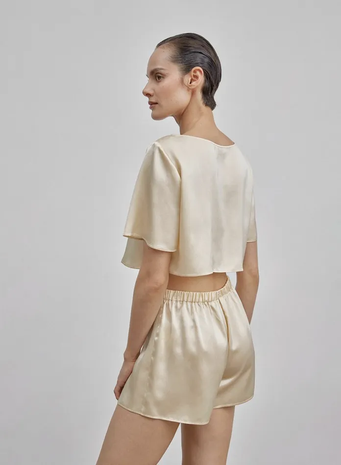 Silk Maison Shirts Pocket Silk Cropped Top Egg White 8211 Women