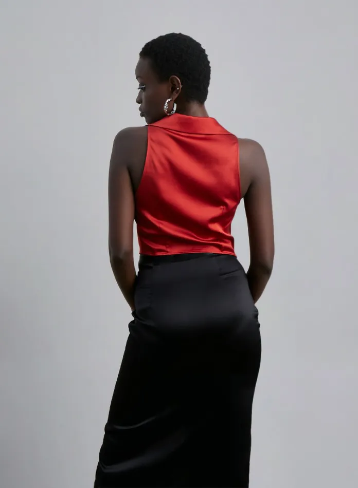 Silk Maison Shirts Polo Collar Silk Sleeveless Shirt Scarlet Red 8211 Women
