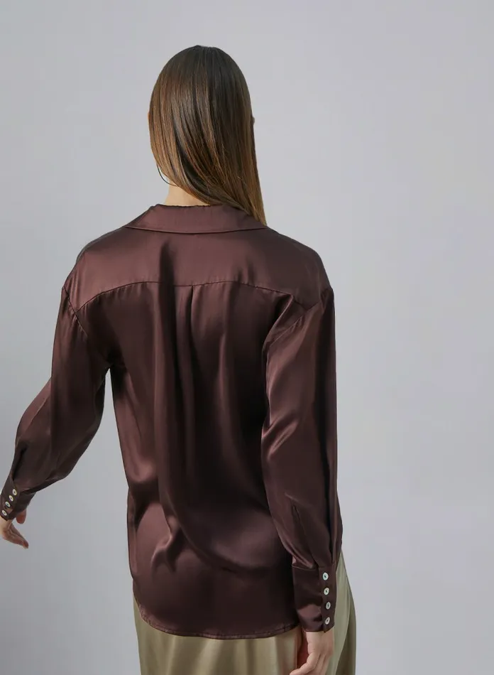 Silk Maison Shirts Rhombic Lapel Silk Blouse Chocolate 8211 Women