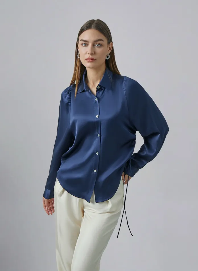 Silk Maison Shirts Right Sideslit Silk Blouse Navy 8211 Women