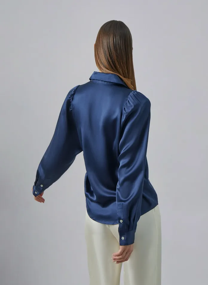 Silk Maison Shirts Right Sideslit Silk Blouse Navy 8211 Women