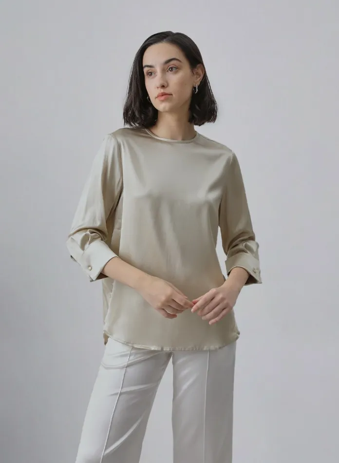 Silk Maison Shirts Round Neck Silk Blouse Beige 8211 Women
