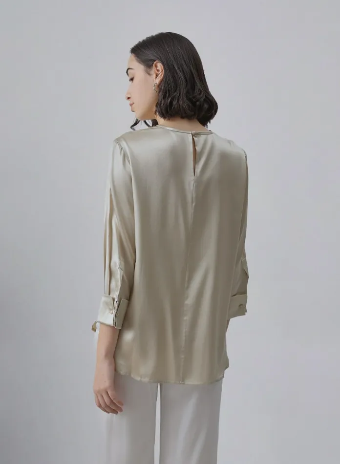 Silk Maison Shirts Round Neck Silk Blouse Beige 8211 Women