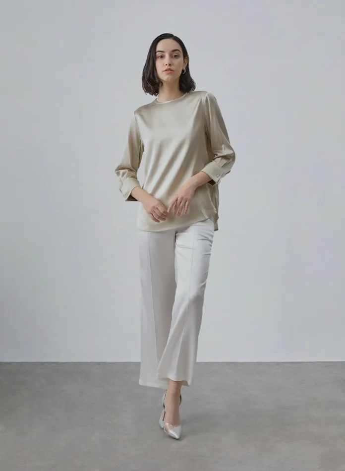 Silk Maison Shirts Round Neck Silk Blouse Beige 8211 Women