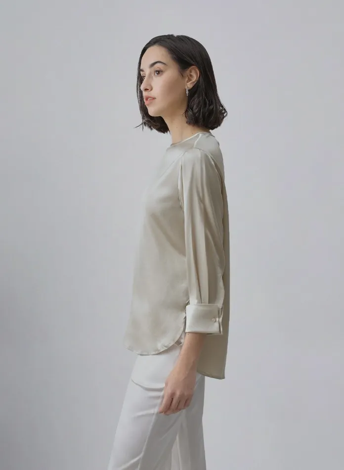 Silk Maison Shirts Round Neck Silk Blouse Beige 8211 Women