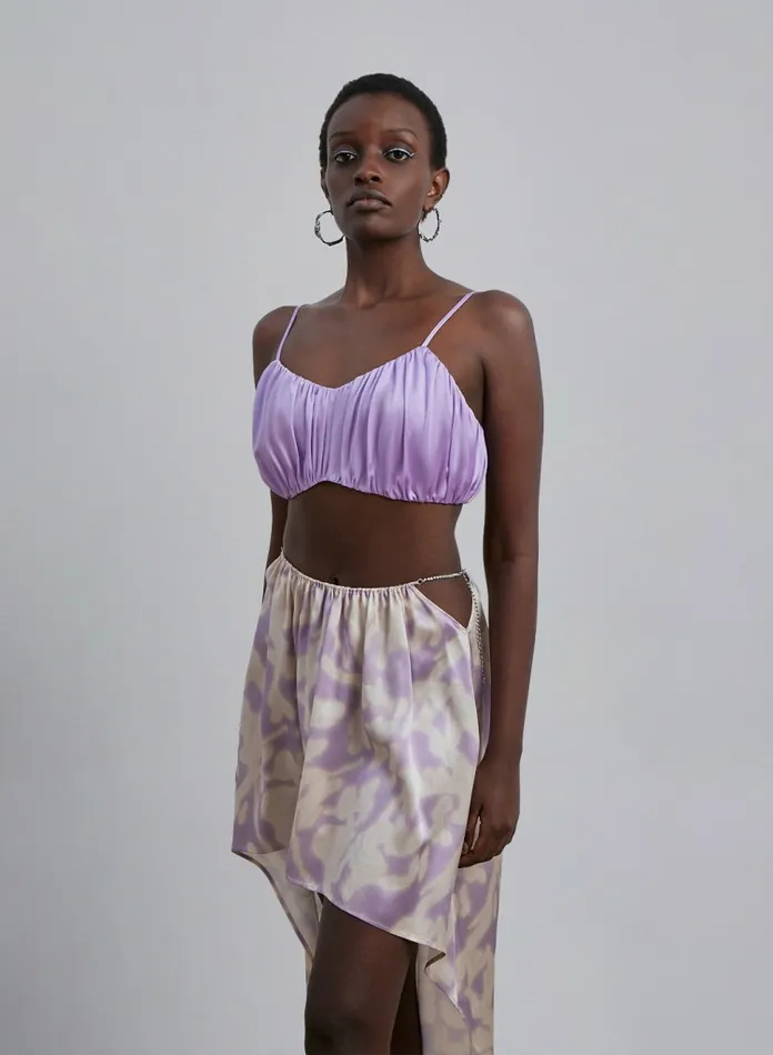 Silk Maison Shirts Ruched Silk Spaghetti Strap Top Lavender 8211 Women