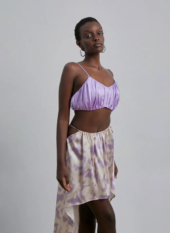 Silk Maison Shirts Ruched Silk Spaghetti Strap Top Lavender 8211 Women