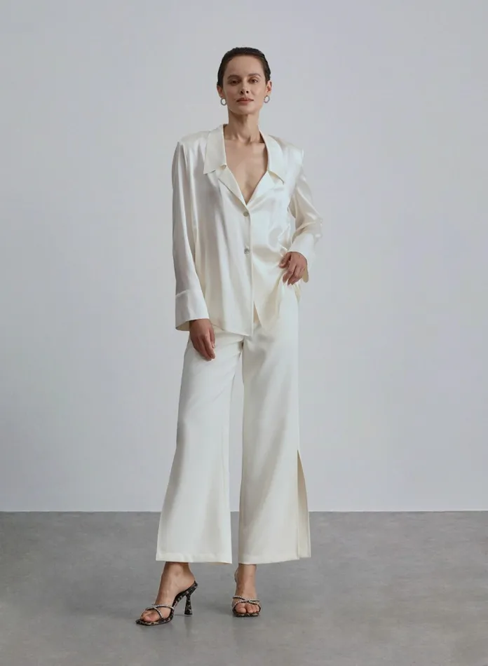 Silk Maison Shirts Shoulder Pad Collar Silk Blouse Ivory 8211 Women