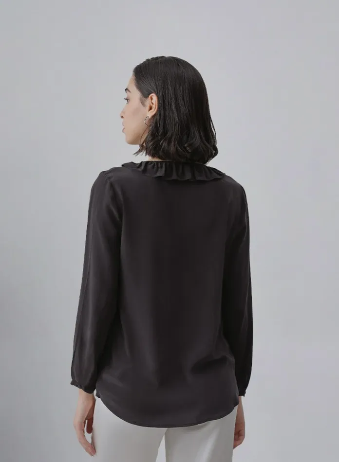 Silk Maison Shirts Straps Decorated Silk Blouse Midnight Black 8211 Women