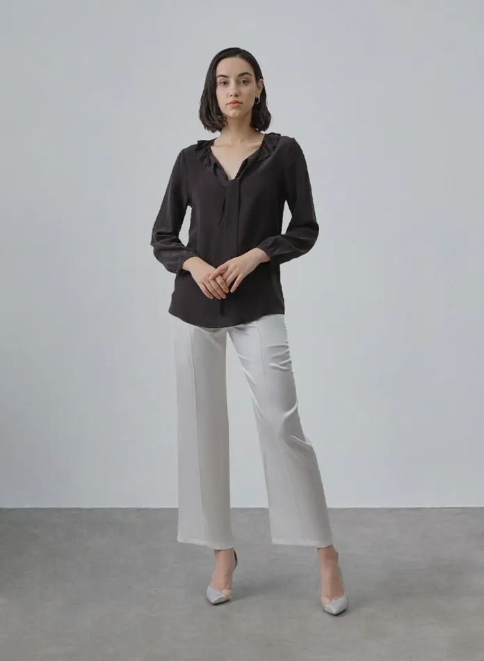 Silk Maison Shirts Straps Decorated Silk Blouse Midnight Black 8211 Women