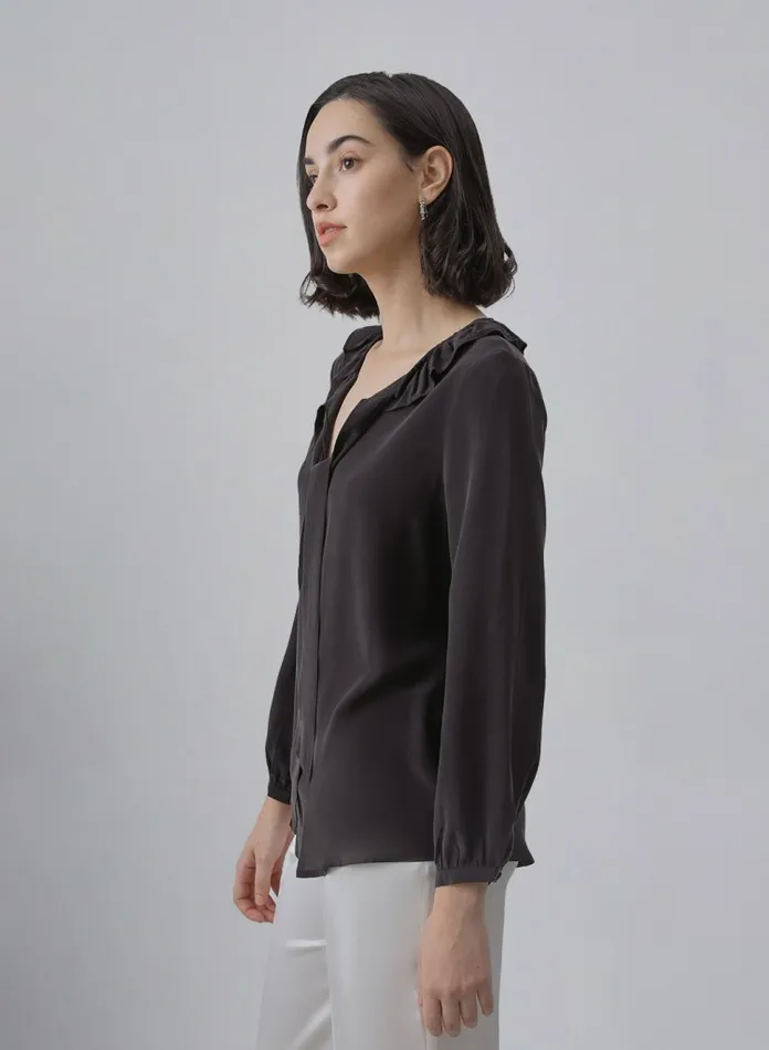 Silk Maison Shirts Straps Decorated Silk Blouse Midnight Black 8211 Women