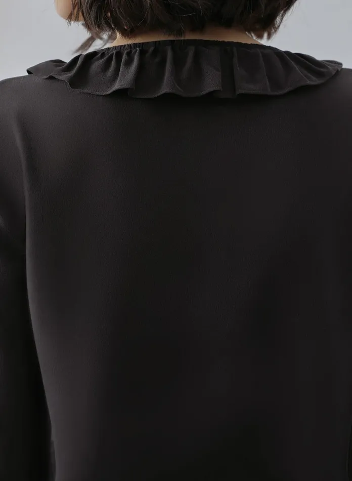 Silk Maison Shirts Straps Decorated Silk Blouse Midnight Black 8211 Women