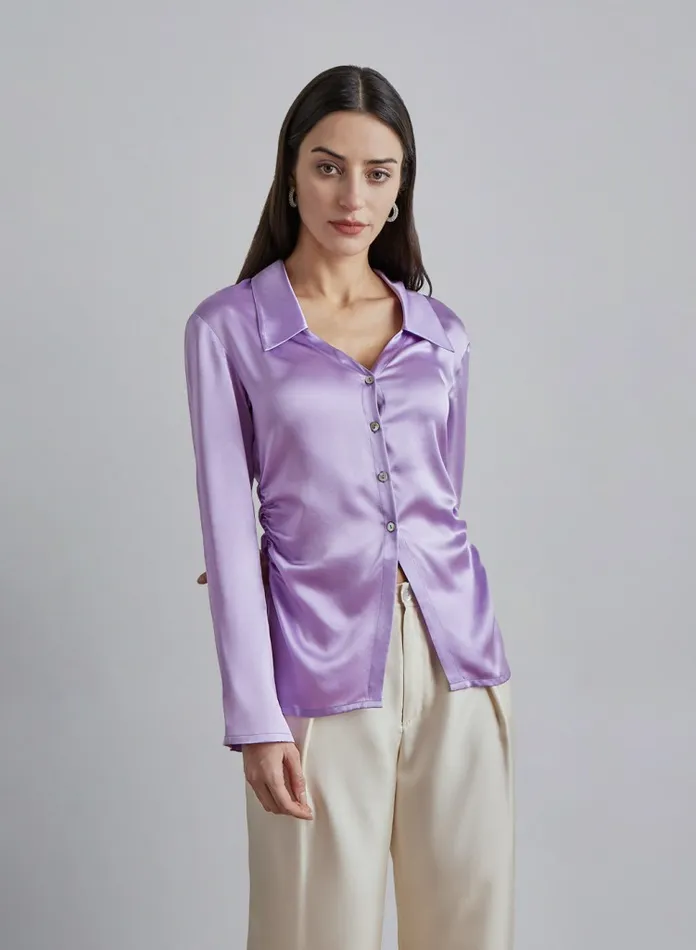 Silk Maison Shirts Waist Tuckpleated Silk Blouse Lavender 8211 Women