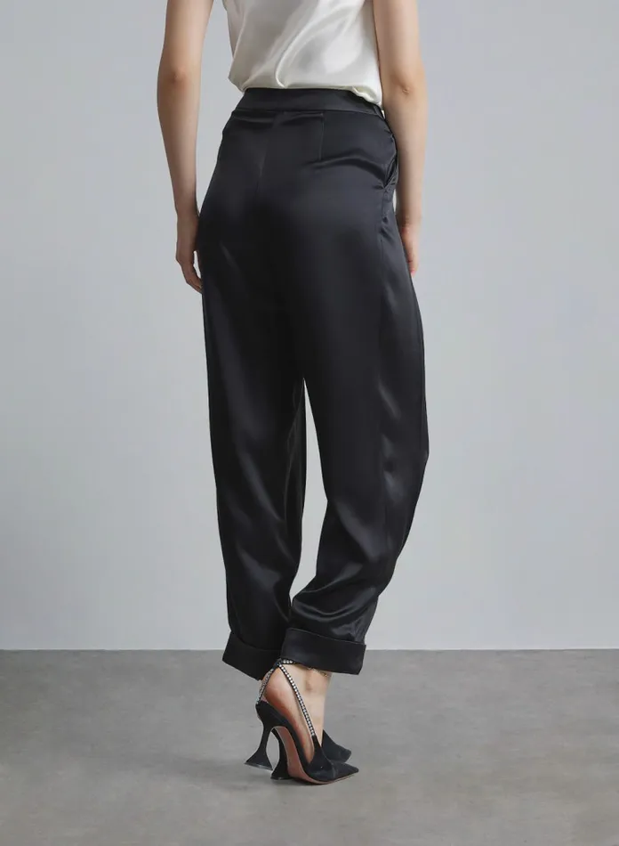 Silk Maison ShortsandPants Classic Cuffed Satin Pants Midnight Black 8211 Women