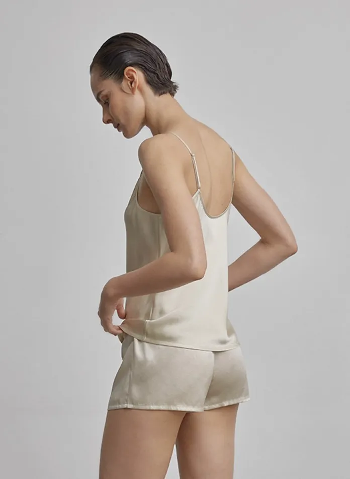 Silk Maison ShortsandPants Elastic Waist Silk Shorts Beige 8211 Women