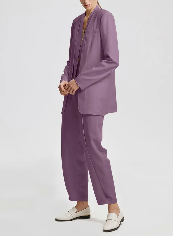 Silk Maison ShortsandPants LinenBlend Layered Blazer and Pants Set Purple 8211 Women