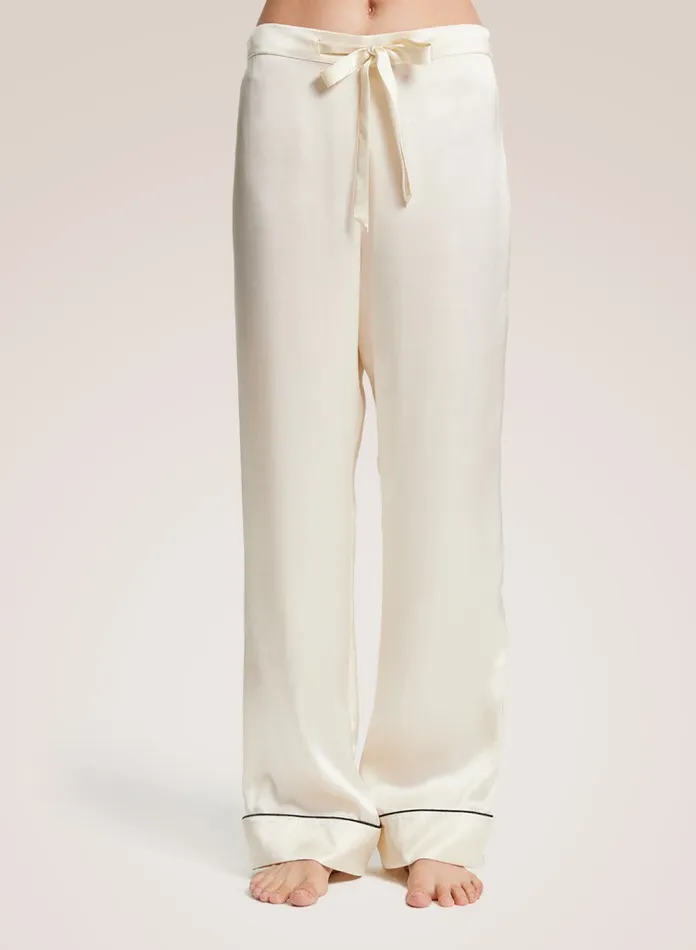 Silk Maison ShortsandPants Maison Ivory Piped Silk Pajama Pants Ivory 8211 Women