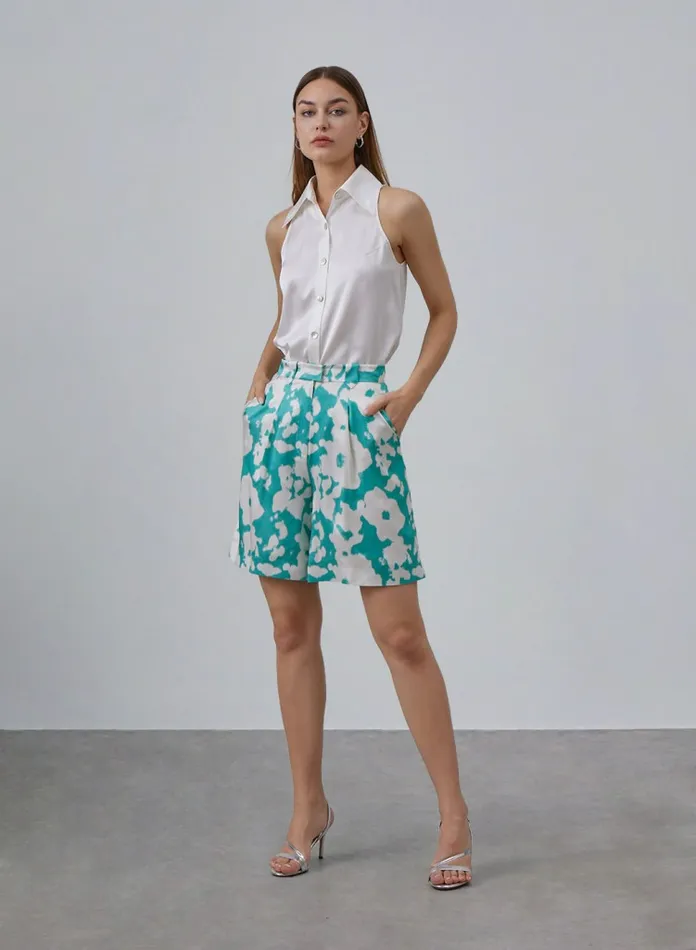 Silk Maison ShortsandPants Ready To Bloom Floral Silk Bermuda Shorts Robin Egg 8211 Women Silk Maison ShortsandPants Ready To Bloom Floral Silk Bermuda Shorts Robin Egg 8211 Women