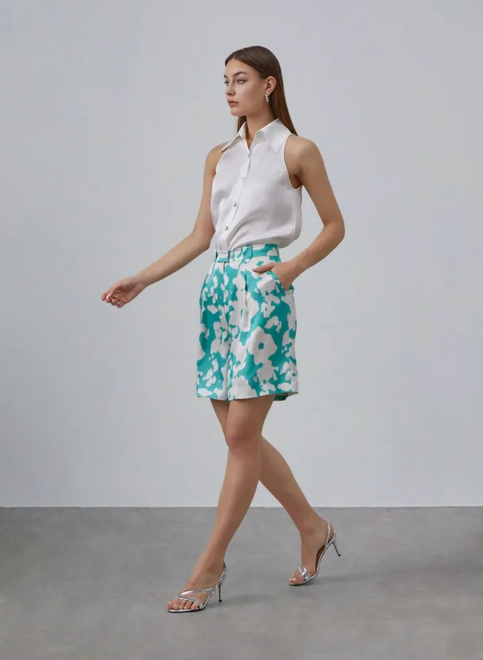 Silk Maison ShortsandPants Ready To Bloom Floral Silk Bermuda Shorts Robin Egg 8211 Women Silk Maison ShortsandPants Ready To Bloom Floral Silk Bermuda Shorts Robin Egg 8211 Women