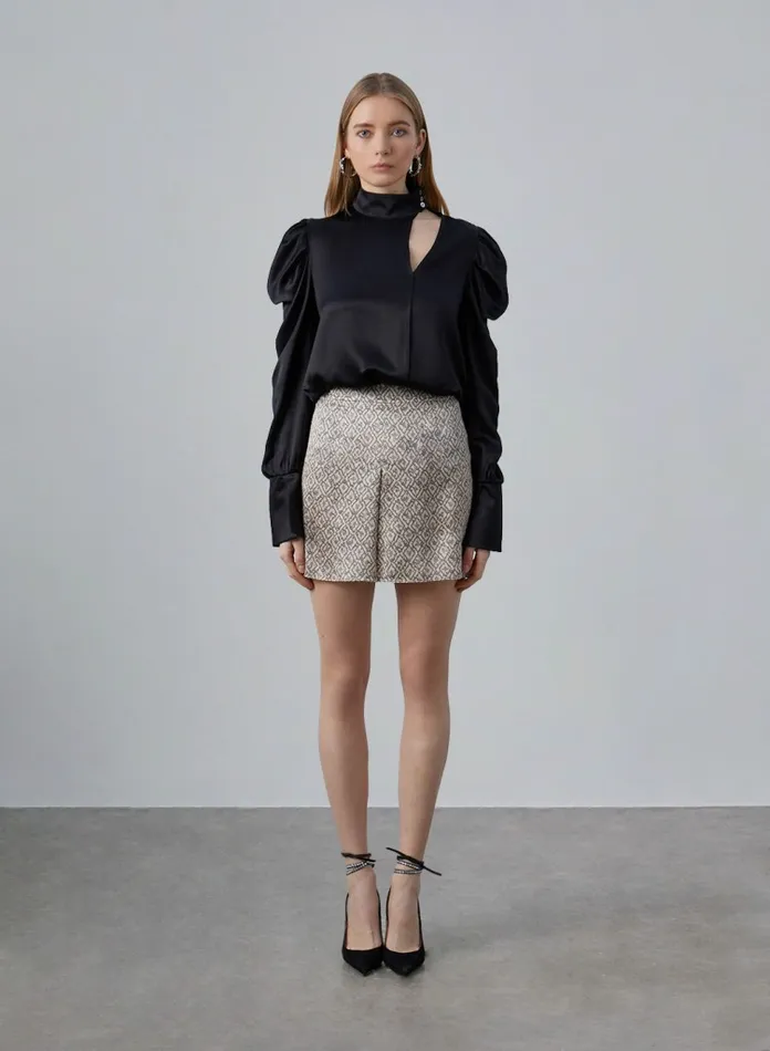 Silk Maison Skirts Geometric Print Silk Mini Skirt Silver Birch 8211 Women