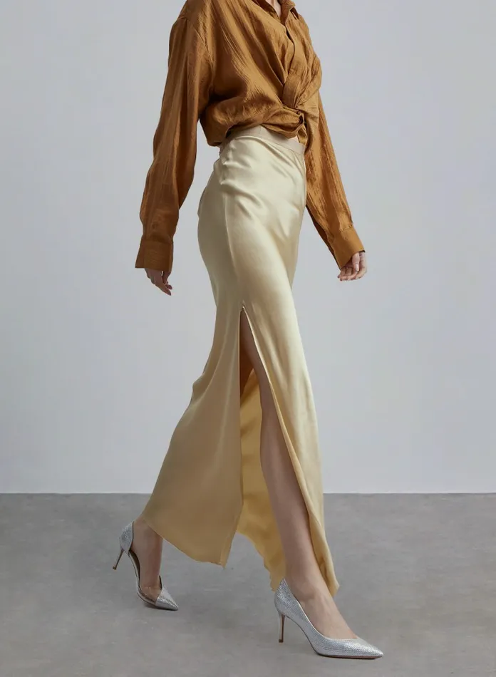 Silk Maison Skirts HighWaisted Slit Maxi Skirt Midnight Black 8211 Women