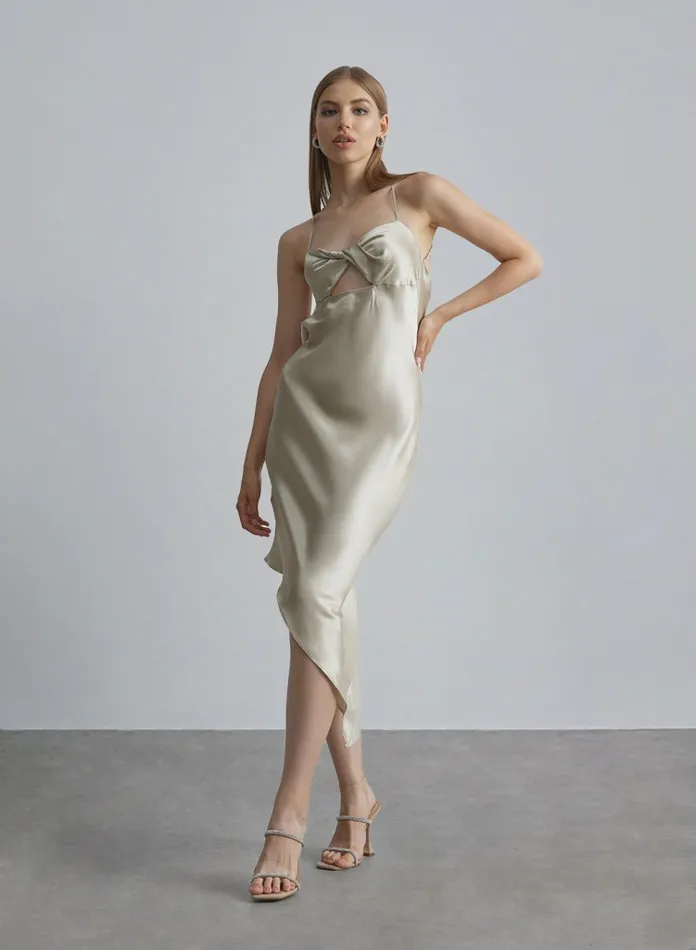 Silk Maison Slip Dresses Twisted Knot Bias Cut Silk Dress Beige 8211 Women