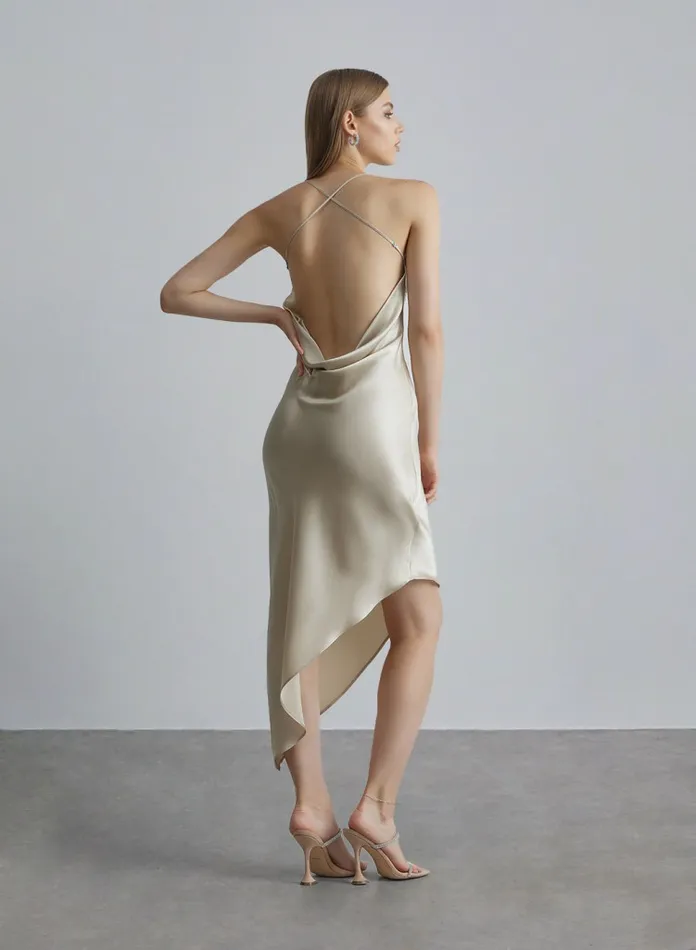 Silk Maison Slip Dresses Twisted Knot Bias Cut Silk Dress Beige 8211 Women