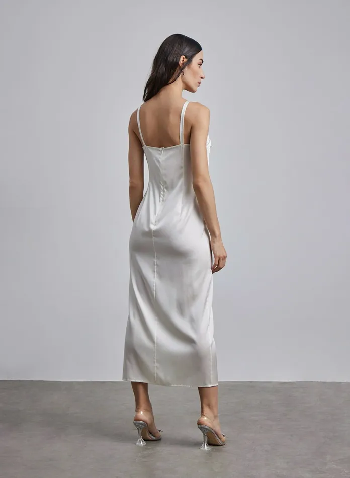Silk Maison Slit Dresses Daria BowTie Silk Midi Dress Ivory 8211 Women