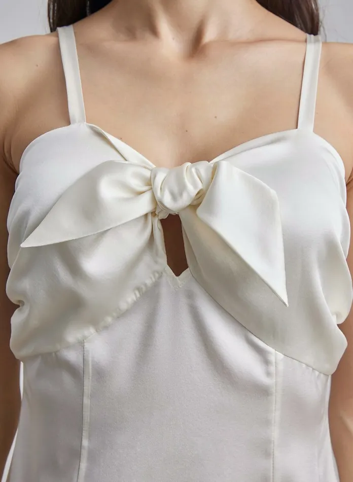 Silk Maison Slit Dresses Daria BowTie Silk Midi Dress Ivory 8211 Women