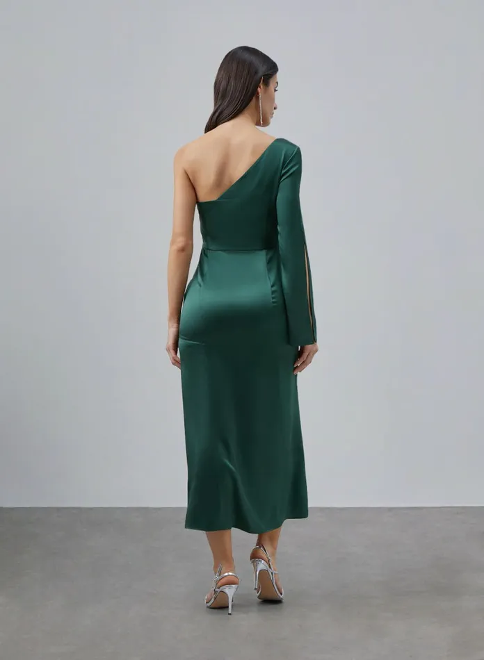 Silk Maison Slit Dresses Oneshoulder Long Sleeve Silk Dress Turquoise Green 8211 Women
